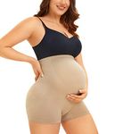 Gotoly Maternity Shorts for Women Seamless Pregnancy Shapewear High Waist Mid-Thigh Compression Underwear for Belly Support (Beige, Medium)