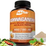 Organic Ashwagandha Capsules 1300MG with Black Pepper, 120 Veggie Capsules - Natural Root Powder Supplement for Stress & Anti Anxiety, Mood Enhancer, Immune, Energy, Thyroid Support, Adrenal Support