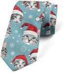 Ambesonne Men's Tie, Merry Xmas Cats Kitten, 3.7", Slate Blue Ecru and Vermilion