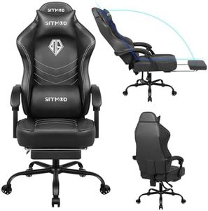Gaming Chair, Video Game Chair with Footrest and Lumbar Support, PU Leather Recliner Computer Gaming Chair for Adults, Height Adjustable Gamer Chair with 360°-Swivel Seat and Headrest