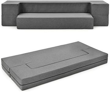 COSTWAY 8 Inch Folding Sofa Bed Couch, Queen Size Memory Foam Mattress Linen Fabric Sofa, Convertible Couch Bed Floor Lounge Futon Sleeper for Living Room, Bedroom and Guest Room, Dark Grey
