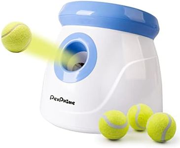 Pet Prime Automatic Dog Ball Thrower Launcher for Small and Medium Dogs, Interative Dog Fetch Machine with 3 Tennis Balls (2'') for Indoor/Outdoor Throwing Game Launch Distance 10-30ft