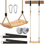 Yangbaga Wooden Swing Hanging Tree Swings, Wood Swings Seat 19.7”9.8”0.78”to Adult Kids Children with Adjustable Hemp Rope Plus Tree Straps inch and 2 Carabiner Hooks-for Park or Home for Kids