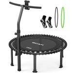 BCAN BT4 38" Soft Land Pro Adult Bungee Rebounder Trampoline, 500lb Capacity, Adjustable Tension Bungees, One-Piece Frame (16 Gauge), Quiet Indoor Cardio w/Handle, Phone Holder & 2 Pairs Socks, Black