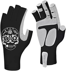 Riverruns Fishing Gloves UPF 50+ Sun Gloves UV Protection Men Women for Outdoor, Kayaking, Rowing, Hiking, Cycling, Driving(Black Skull, L)