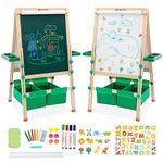 Easel for Kids White Board & Chalkboard 2 Sided,Extra Large Wooden Easel with Paper Roll, Height Adjustable from 90 to 110, Foldable Drawing Board