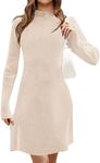 MEROKEETY Women's 2024 Fall Long Sleeve Sweater Dress Turtleneck Ribbed Knit Bodycon Short Mini Dresses, Apricot, Medium