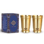 INDIAN ART VILLA Pure Brass Matt Finish Glass/Tumbler with Brass Bottom, for Drinking Serving Water, Yoga & Ayurveda, Volume-250 ml, Set of 2