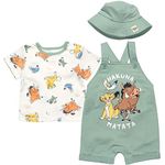 Disney Lion King Simba Timon Pumbaa Newborn Baby Boys French Terry Short Overalls T-Shirt & Hat 3 Piece Outfit 0-3 Months