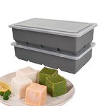 Silicone Ice Cube Tray with Lid -Pack of 2-Extra Large Ice Cube Mould -Easy Release Flexible BPA Free, Ice Cube Trays Perfect for Whiskey Spirits Cocktails Party Drinks，Food Freezer Trays (Gray)