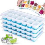 F8WARES 4PK 14 Cavity Pop Up Ice Cube Trays for Freezer with Lid - Easy Release Ice Trays for Freezer with Lid & Flexible Silicone Bottom - Stackable Silicone Ice Cube Tray for Cocktails, Ice Cream