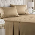 SEM B GRA - King Size Bedsheets for Single Bed 600 TC - Cotton Elastic Fitted Sheet (72 x 72 Inches)_with 10 Inch Drop- Color_Taupe Solid [ Fitted Sheet with 2 Pillow Cover]