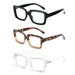 MMOWW 3-Pack Reading Glasses for Women - Blue Light Blocking Stylish Oversize Square Frame Anti Glare Digital Eyestrain Ladies Reader +1.5