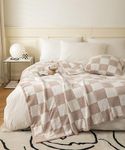 REPRECONF Ultra Soft Cozy Buffalo Checkerboard Grid Fluffy Microfiber Knitted Throw Blanket Lightweight Fleece Checkered Blanket for Sofa Couch Bed Travel Cream 30"X40"¡­