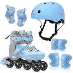 JASPO Sparkle 2.0 Adjustable Inline Skates Combo for Kids & Youth, ABEC-7 Bearings,Hard Boot, Aluminium Frame,70mm PU 82A Wheels Includes Safety Gear Blue/Grey, M (20 to 23cms)
