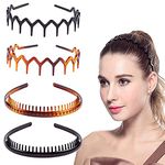 DonLeeving 4 Pcs Plastic Tooth Hair Comb Headband, Comfort Wavy Toothed Hairband, Hard Headbands for Women Men Girls, 4 Styles