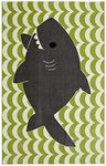 Mohawk Home Aurora Smiling Shark Striped Waves Nautical Printed Contemporary Kids Area Rug, 5'X8', Green