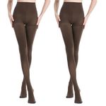 MANZI Women's 2 Pairs Classic Opaque Control-Top Tights with Comfort Stretch 70 Denier L Coffee