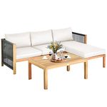 Tangkula L Shape Outdoor Furniture Set, 3 Piece Acacia Wood Patio Conversation Set, with 2 loveseats and Coffee Table, Garden Backyard Poolside Patio Seating Set