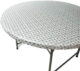 TopTableCloth Fits Tables up to 31" to 36" Inch Round Tablecloth Elastic Silver Pattern Small TableCover Outdoor Plastic Elasticated Christmas Dining Wedding Tablecloths Vinyl Flannel Backed Bar Party
