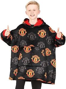 Manchester United Football Club Boys Fully Lined Luxury Fleece Hoodie, Oversized Fleece Blanket Hoody Black, Black, One Size