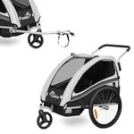 SAMAX Children Bike Trailer 2in1 Kids Jogger Stroller with Suspension 360° rotatable Childs Bicycle Trailer Transport Buggy Carrier for 2 Kids in Grey - Black Edition