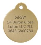 Brass Pet Tags ENGRAVED for Dogs & Cats | LASER ENGRAVED | Personalised pet ID Tag | Round (Small) | Includes postage and strong brass split ring.