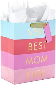 Hallmark 13" Large Mother's Day Gift Bag with Tissue Paper ("Very Best Mom Ever" - Blue, Lavender and Pink Stripes) for Moms, Grandmas, Nanas, Mom Squads
