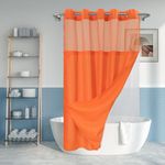 No Hook Slub Textured Shower Curtain with Snap-in PEVA Liner Set - 71" x 74"(72"), Hotel Style with See Through Top Window, Machine Washable & Water Repellent, Orange, 71x74