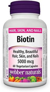Webber Naturals Biotin 5000 mcg, 60 Vegetarian Capsules, Supports Healthy Hair, Skin & Nails, Energy Metabolism, Vegan