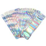 LZLPACKING 100 Pieces Storage Bags Holographic Packaging Bags, Storage Bag for Food Storage, Clear Front with Aluminum Foil Back，Resealable Ziplock(silvery, 6 * 23CM)