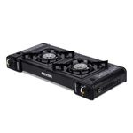 Krypton Portable Gas Stove Double Burner - Stainless Steel Top, Dual Safety Valve, Over-Pressure Protection - Camping Stove, Die-Cast Aluminium Burner, Butane Gas - Outdoor and Indoor