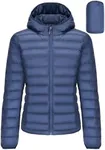 CAMEL CROWN Women's Packable Hooded Down Jacket Ultra Light Insulated Puffer Coat Water Resistant Blue Medium