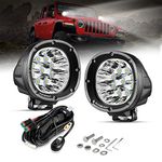 Auxbeam 4 Inch 90W Round LED Offroad Lights 2PCS 9000LM LED Light Pods Round LED Driving Lights Spot Flood Work Fog Light with Wiring Harness for Truck Pickup SUV ATV UTV 4x4 Jeep(White Beam)