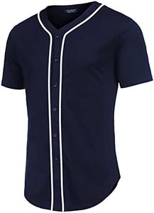 COOFANDY Mens Blank Plain Hip Hop Hipster Button Down Baseball Jersey Shirt Unisex 90S Clothing Navy Blue X-Large Short Sleeve