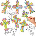 BeYumi 83Pcs Color Your Own Cross Kit for Kids Christian Religious DIY Coloring Craft Kit Coloring Easter Ornaments Geometric Cross Card Sunday School Classroom Church Easter Party Art Craft Project