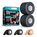 Care Science Kinesiology Tape, 40 ct, Precut Strips (2 Rolls), Black | Elastic Sports Tape Supports Muscles & Joints. Water Resistant