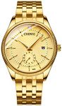 Fanmis Men's Luxury Analog Quartz Gold Wrist Watches Business Stainless Steel Band Dress Wrist Watch Classic Calendar Date Window 3ATM Water Resistant (Gold)