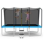 GYMAX Trampoline for Kids, ASTM Approved 14FT Rectangular Trampoline with Enclosure Net & Non-Slip Ladder, Heavy Duty Recreational Trampoline Rebounder, Outdoor Backyard Trampoline for Adults (Blue)