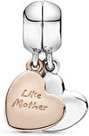 PANDORA Jewelry Mother and Daughter Heart Split Dangle Rose and Sterling Silver Charm, Metal enamel, not-applicable