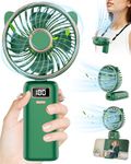 Hand Fan Folding,Portable Fan for Travel 5 Speeds Handheld Fan Rechargeable,Mini Fan Hand Held Fan with LED Display,USB Battery Operated Fan Pocket Foldable Fan Quiet Cute Ventilateur Portatif Green