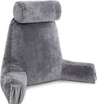 Husband Pillow Medium Dark Grey, Backrest for Kids, Teens, Petite Adults - Reading Pillows with Arms, Adjustable Loft, Plush Memory Foam, Bed Rest Chair Sitting Up, Detach Neck Roll, Removable Cover