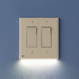 2 Pack - SnapPower SwitchLight [for Double-Gang Light Switches] - Light Switch Wall Plate With Built-In LED Night Lights - Bright/Dim/Off Options - Auto On/Off Sensor - (Rocker, Ivory)