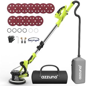 Drywall Sander with Vacuum Dust Collector, AZZUNO 12A Electric Popcorn Ceiling Removal Tool, 5 Variable Speed 800-1900RPM Sander Tool, Professional Drywall Tools with 12pcs Sanding Discs(Neon Green)