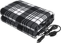 Wkokos Electric Car Blanket-12 Volt Heated Blanket with Temperature Controller,Travel for Cars and Rvs-Great Cold Weather,Tailgating Emergency Kits Black&White(58*43inch) HL-12