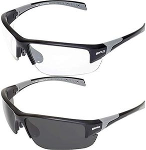 Global Vision 2 Pair Hercules 7 Riding Shooting Safety Glasses Black Frames with Clear and Smoke Lenses