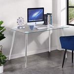 GOLDFAN Modern Glass Computer Desk Table on Workstation Office Home Utility Study Writing Desk 120x70x75cm, Silver