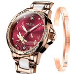 OLEVS Lady Watch Automatic Fashion Bracelet Set Ceramic Analogue Diamond Elegant Dress Stainless Steel Date Rose Gold Wrist Watch for Women