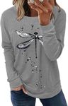 Hount Womens Casual Loose Fit Shirts Long Sleeve Comfy T-Shirts Pullover Sweatshirts With Pockets, F-dragonfly, Large