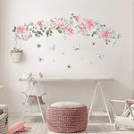 Tanlaby Peony Floral Wall Stickers, Colorful Flowers Butterfly Wall Decals, Wall Art Sticker for Living Room Bedroom Sofa Background TV Home Wall Decor